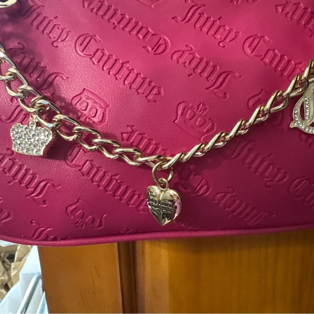 Juicy Couture Pink FlashNot Your Babe  Shoulder Bag with Gold Chain. With Charms - Picture 2 of 13